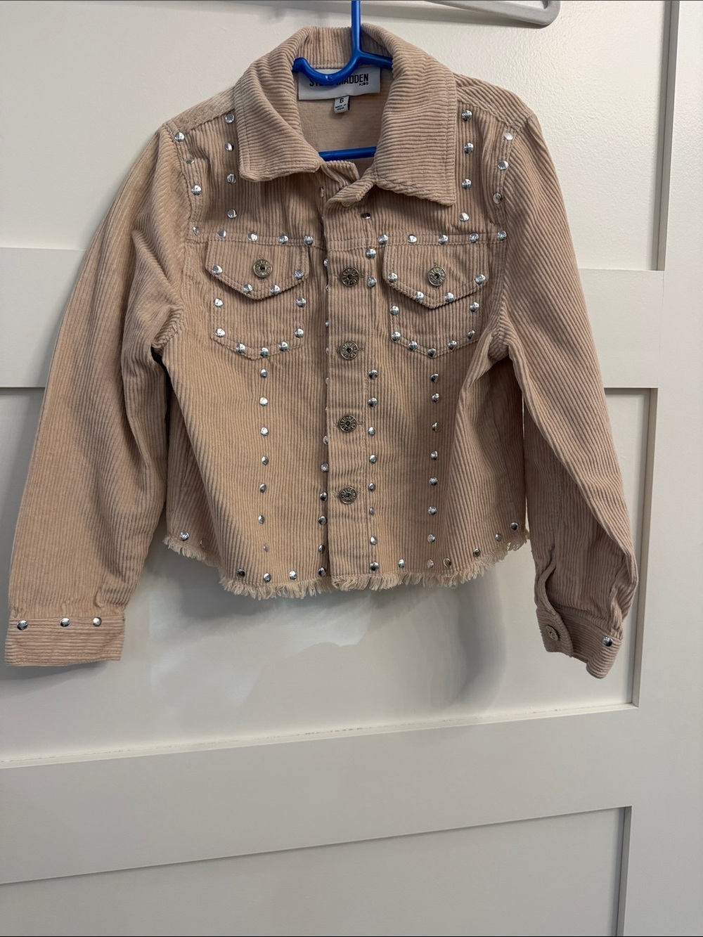 Steve Madden Kids Beige Corduroy Studded Jean Jacket